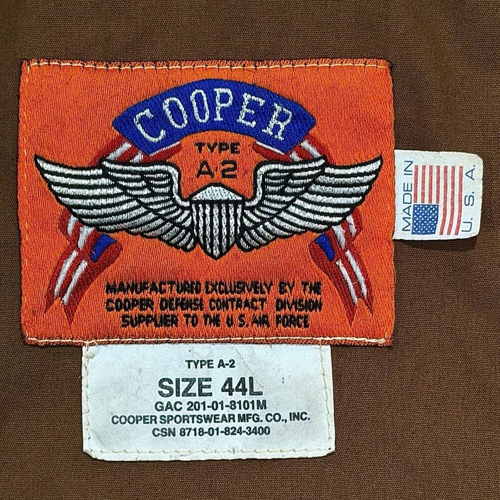 Vintage 90s Cooper Type A-2 Flight Jacket 44L Goatskin Leather Made USA Bomber - Picture 7 of 10
